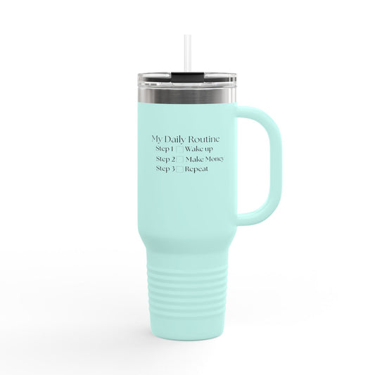 Travel Mug, 40oz - My Daily Routine, Perfect for Work, Gifts, Road Trips, Coffee Lovers, Durable Design